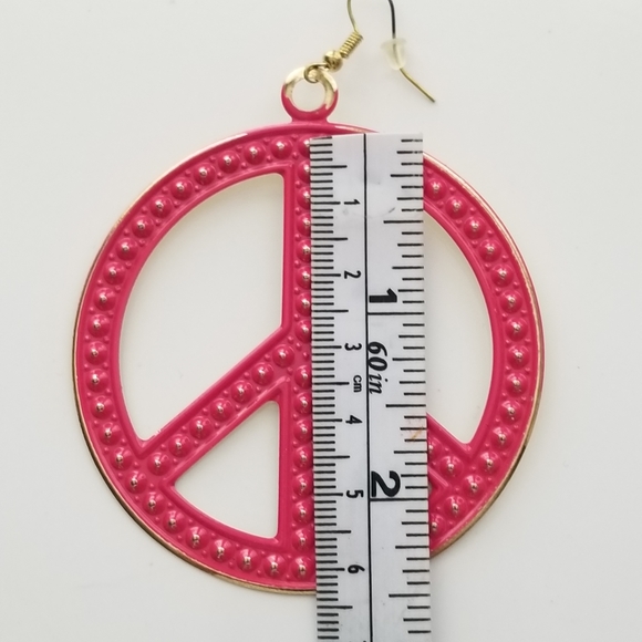 Large Pink Peace Sign Earrings new - Picture 8 of 8